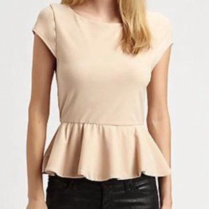 Alice & Olivia Ella Beige Peach Peplum Top XS